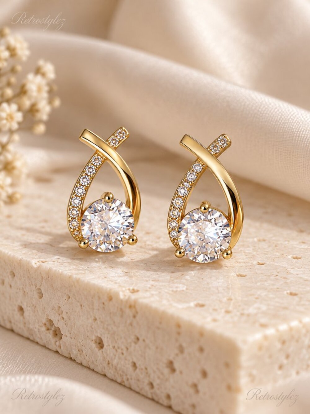 2ct Diamond 18K Gold Twisted Womens Earrings Soliatire Stud Style Ladies Jewelry